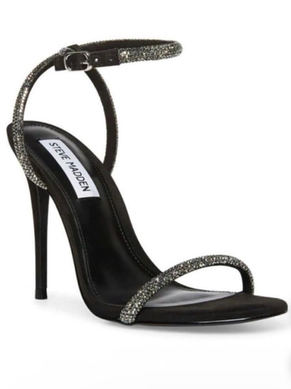 Steve Madden Black Crystal-Strap Stiletto Sandal
